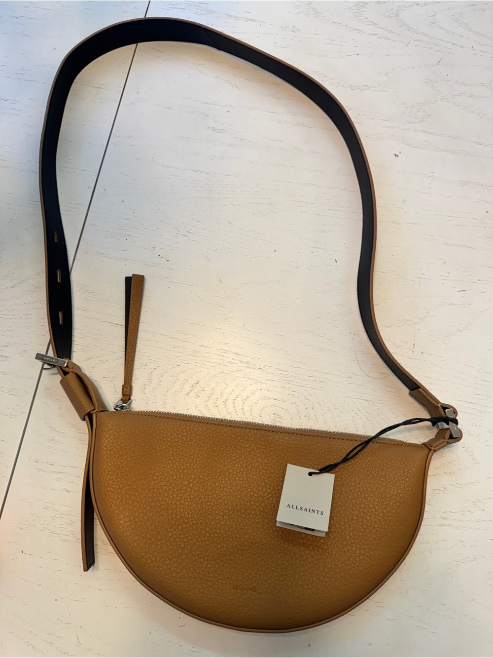 All Saints Tan Crescent Leather Crossbody